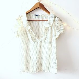 American Eagle Cream & Black Polka Dot Sheer Top